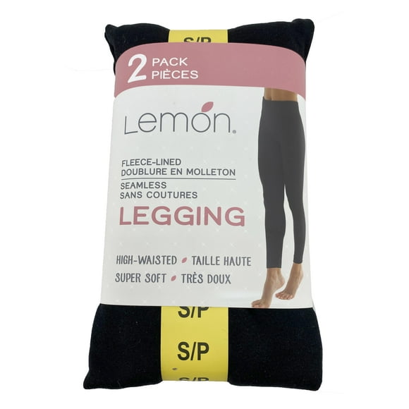 Lemon Leggings Sans Couture Doublés Molleton Femme 2 Pack en Taille Small (4-6) en Noir
