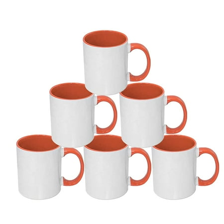 

MR.R 11oz Set of 6 Sublimation Blank Coffee Mugs Cup Blank White Mug Cup with Orange Color Mug Inner and Handle