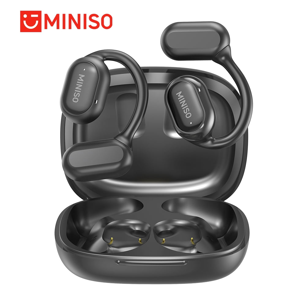 Miniso Open-ear Wireless Earbuds with Smart Touch Screen Case, Bluetooth 6.0, ENC Clear Calls, IPX5 Waterproof, Black