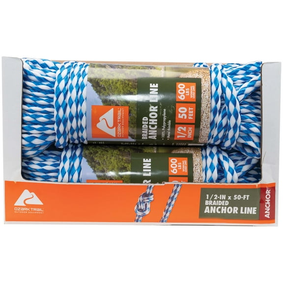 Ozark Trail 1/2 inch by 50 Foot Length Anchor Line. Polypropylene with Metal Thimble.