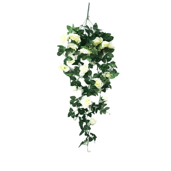 Artificial Faux Hanging Flowers Plants for Spring Outdoor Outside Decoration, 2 PCS Fake Silk Daisy with Eucalyptus UV Resistant Realistic Trailing Vines for Balcony Patio Porch (White)