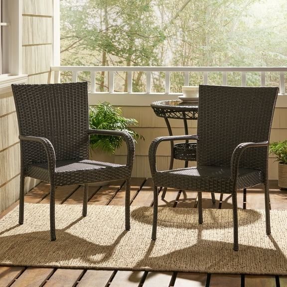 Orpheus Outdoor Outdoor Wicker Stacking Dining Chair, Set of 2, Gray