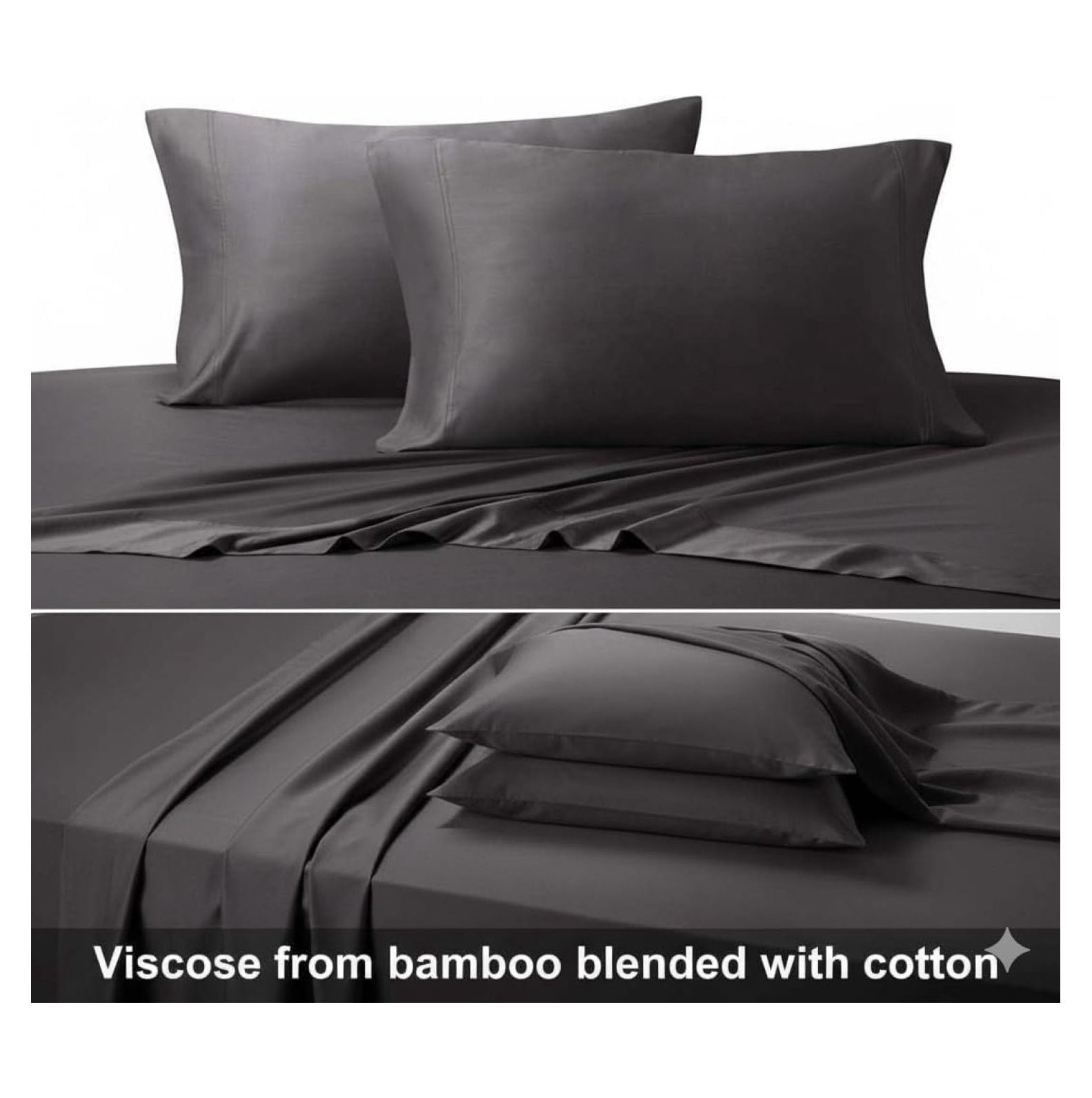 Silky-Soft Viscose from Bamboo-Cotton , King 4PC Bed Sheets Set, Charcoal