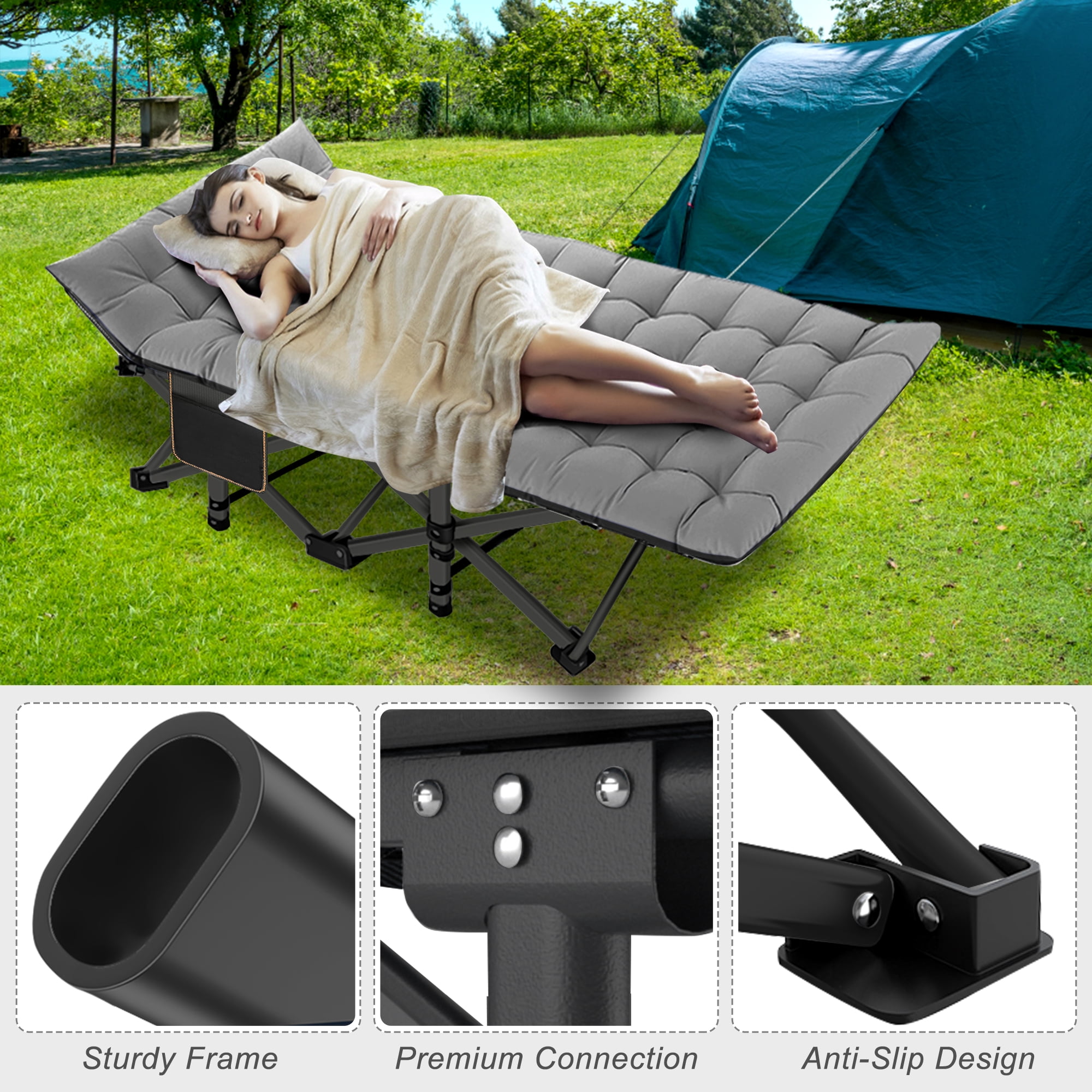 MOPHOTO XL 75" Portable Folding Bed for Adults, Rollaway Guest Bed Sleeping Cot with Pearl Mattress, Heavy Duty Outdoor Camping Cot