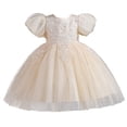 thumbnail image 1 of Vestido de niña de un año con flores y mangas abullonadas, elegante, falda corta de malla abullonada, vestido de princesa para niñas, 1 of 5