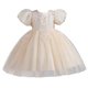 thumbnail image 1 of Vestido de niña de un año con flores y mangas abullonadas, elegante, falda corta de malla abullonada, vestido de princesa para niñas, 1 of 5