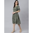 thumbnail image 6 of Janasya Women's Olive Cotton Chevron Printed A-line Western Dress, 6 of 8