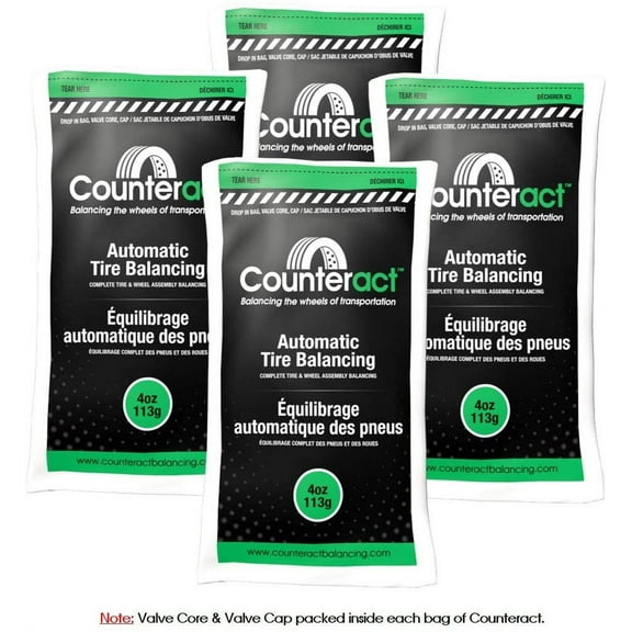 Counteract 4OZ-B4 Centrifugal Force Tire/Wheel Balancing Beads - Off-Road Vehicles, Light Duty Truck Tires, (4) 4oz Balance Bead Bags, (4) Valve Caps and Cores