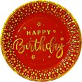 thumbnail image 1 of 24 Pz Plato Cartón Premium Pastelero Happy Birthday Hb Rojo Confeti Oro, 1 of 4