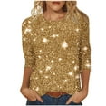 thumbnail image 2 of ClodeEU Womens Printed Sequin Seven Tenths Sleeve Round Neck T Shirts,Casual Trendy Slim Tee Tops A-Yellow,Womens Plus L, 2 of 5