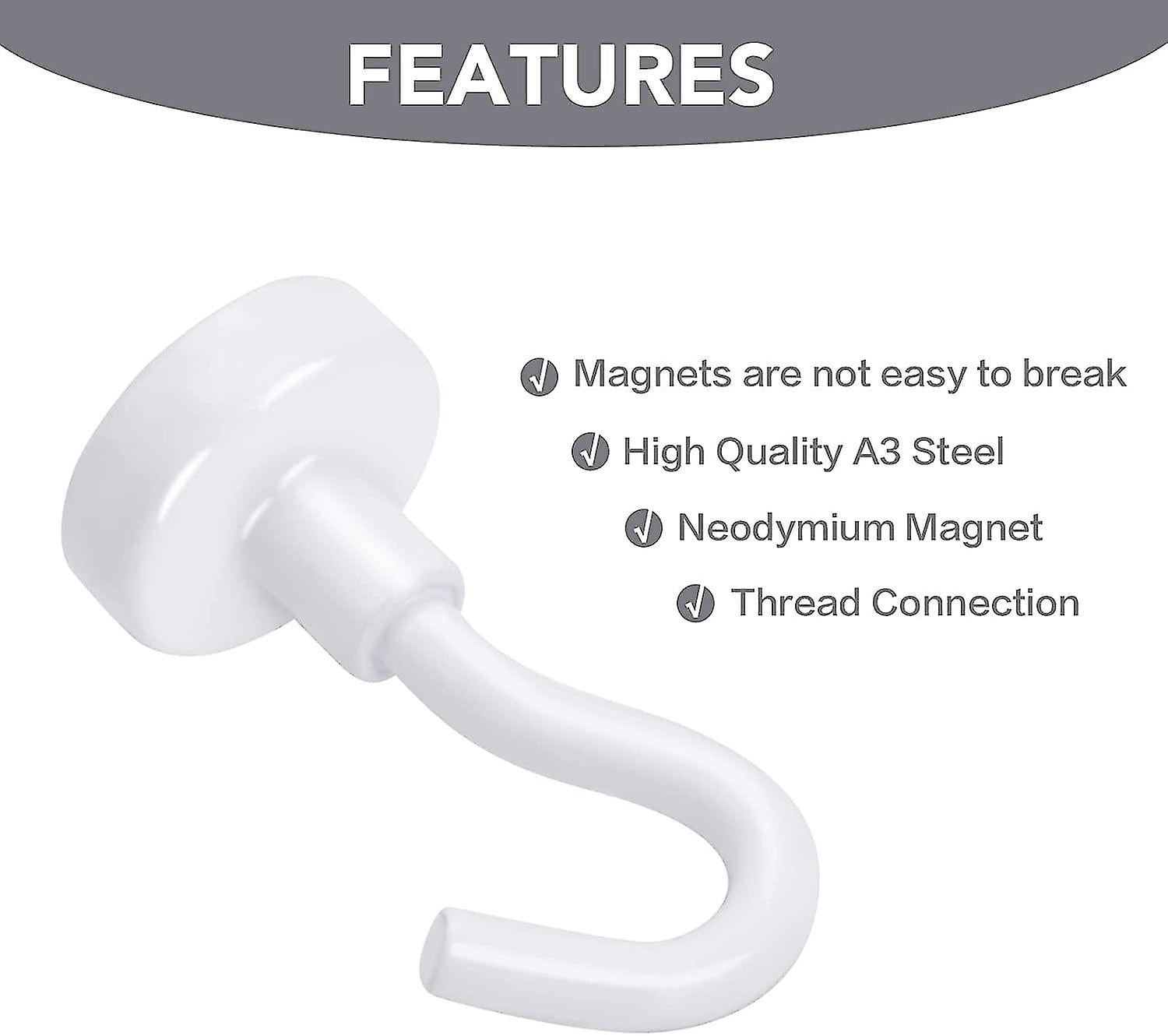 Strong Magnetic Hooks Heavy Duty, 22lbs Rare Earth Magnets For Refrigerator, Home, Kitchen, Office , Cruise U2013 10 Pack(white)