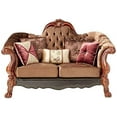 thumbnail image 3 of ACME Dresden Loveseat w/5 Pillows, Golden Brown Velvet & Cherry Oak, 3 of 5