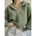 thumbnail image 5 of Women Long Sleeve Sweaters Oversized Stretch Fitted Pullover Sweater Ribbed Solid Color Knit Jumper Tops Green L, 5 of 8