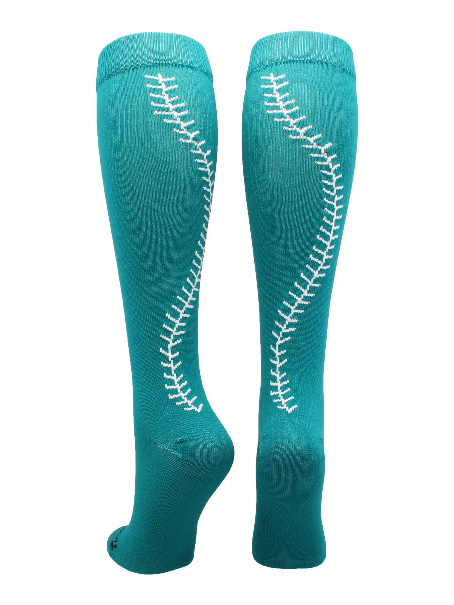 Softball Socks with Stitches Over the Calf (Teal/White, Small