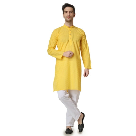 Royal Kurta Men's Cotton Chikankari Work Kurta Churidaar