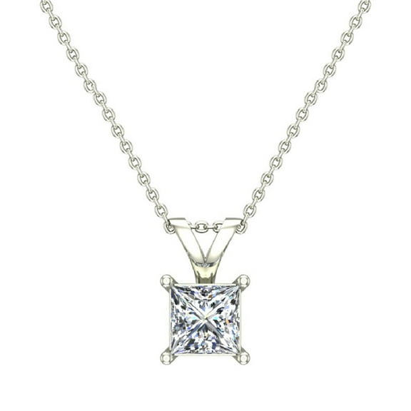 Princess Cut Diamond Pendant Necklace for Women 14K White Gold 1/3 CT