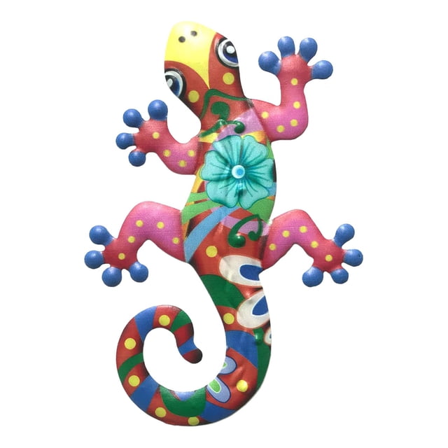 Gecko de metal decorativo para pared, arte mural para jardín o hogar, esculturas de pared hechas a mano rojo