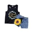thumbnail image 1 of Sunnyoo Toddler Girls Summer Outfits Sunflower Print Racerback Tank Top Denim Shorts Set, 1 of 8