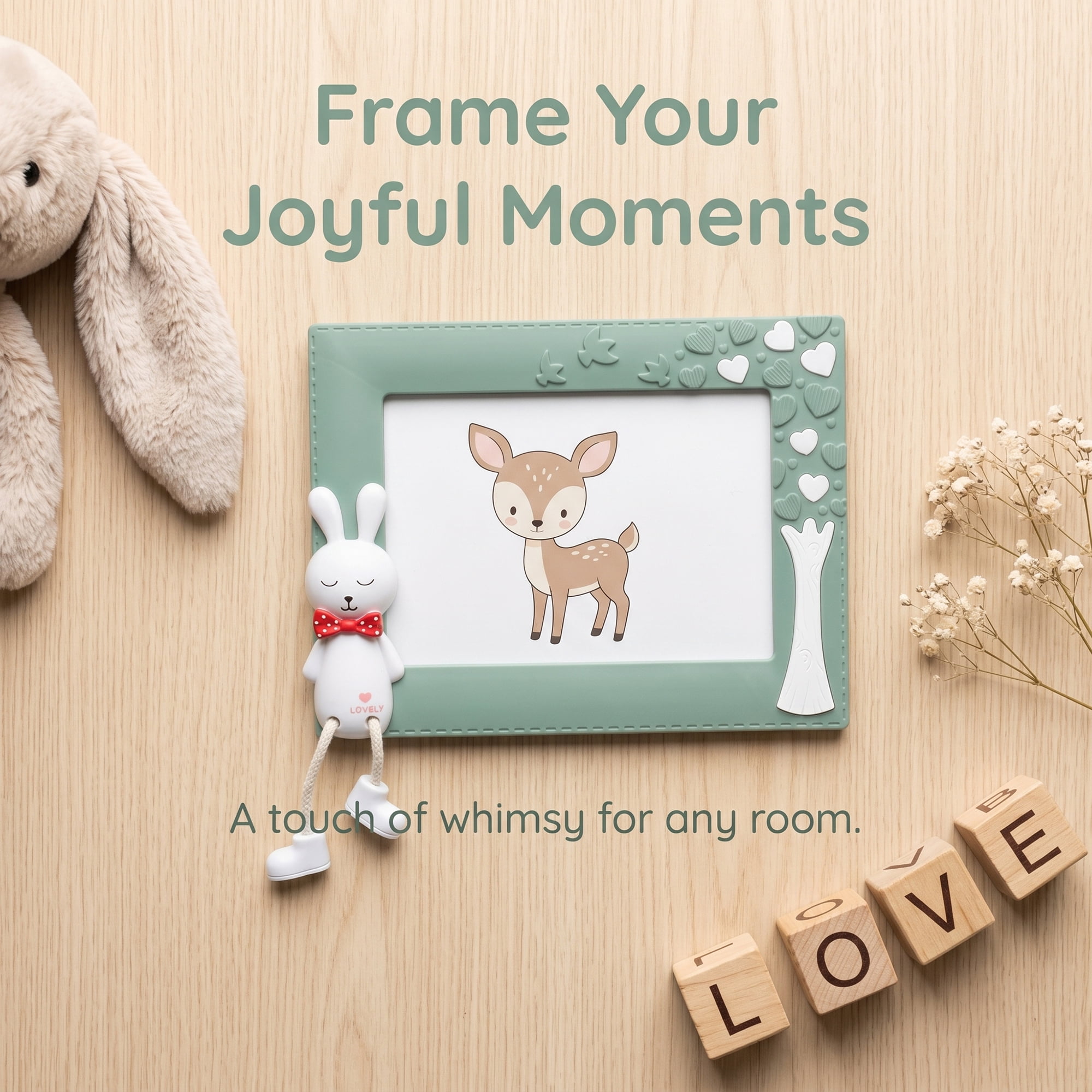 Unique Bargains Cartoon Shatterproof Cute Plastic Photo Frame Dark Green Place Horizontally 5" x 7"