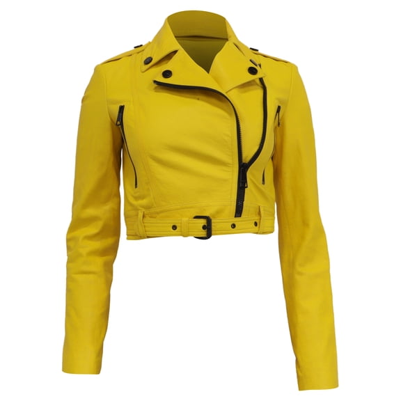 Pre-Owned Burberry London Cropped Biker Jacket in Yellow Leather