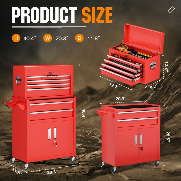 TAKEれんこん Suncrown 2-in-1 Tool Chest & Cabinet, 8-Drawer Rolling Tool