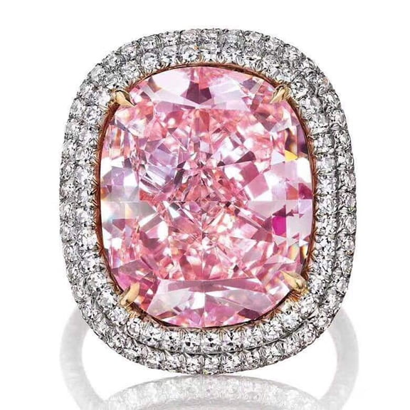 YYKihy Exquisite Pink Diamond Geometric Round Edge Square Ring Ladies Jewelry Gift