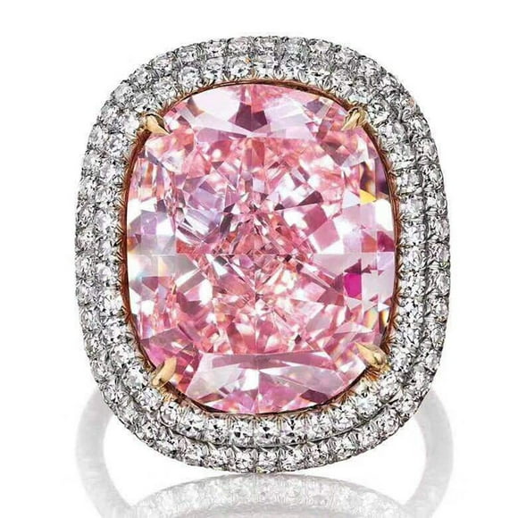 Bradem Rings Clearance! Exquisite Pink Diamond Geometric Round Edge Square Ring Ladies Jewelry Gift, Pink, 7 Lady Ring Clearance Sale, 1× Ring