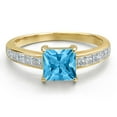 thumbnail image 3 of Gem Stone King 14K Yellow Gold Swiss Blue Topaz and White Lab Grown Diamond Engagement Ring for Women | 2.06 Cttw | Princess 6MM | Gemstone November Birthstone | Size 5, 3 of 6