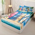 thumbnail image 2 of Castle Fairy Watercolor Rack Surfboard Zipper Queen Comforter Set with Fitted Sheet and 2 Pillowcases,Plumeria Palm Coastal Graphic Zipper Bedding Set,Pink Cyan,Navy Blue Reversible,4 Pieces, 2 of 6