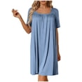 thumbnail image 2 of Warop Women's Modal Nightgown, Solid Color Square Neck Pleated Long, Loose Fit for Casual Sleep and Lounge, 2 of 8