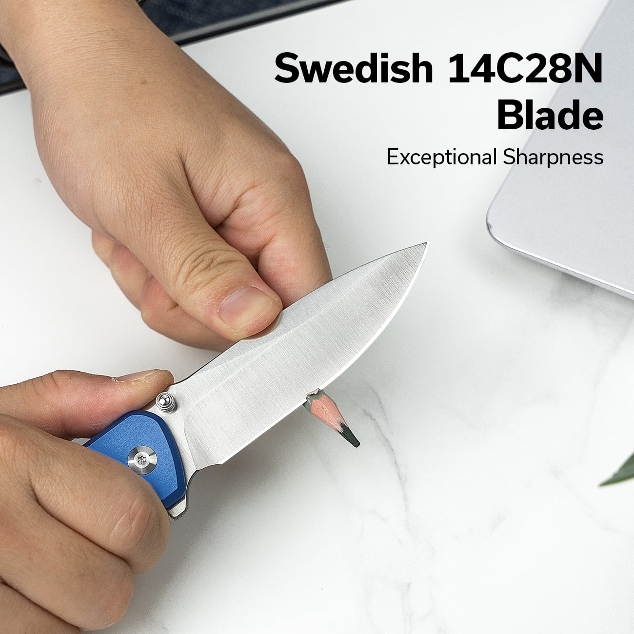 CIVIVI Hyperpulse Pocket Folding Knife, 3.5" 14C28N Blade Lightweight Blue Aluminum Handle C23087A-2