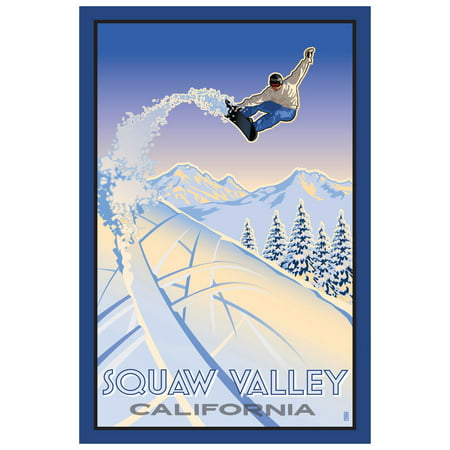 Squaw Valley California Snowboarder Travel Art Print Poster by Paul Leighton (12