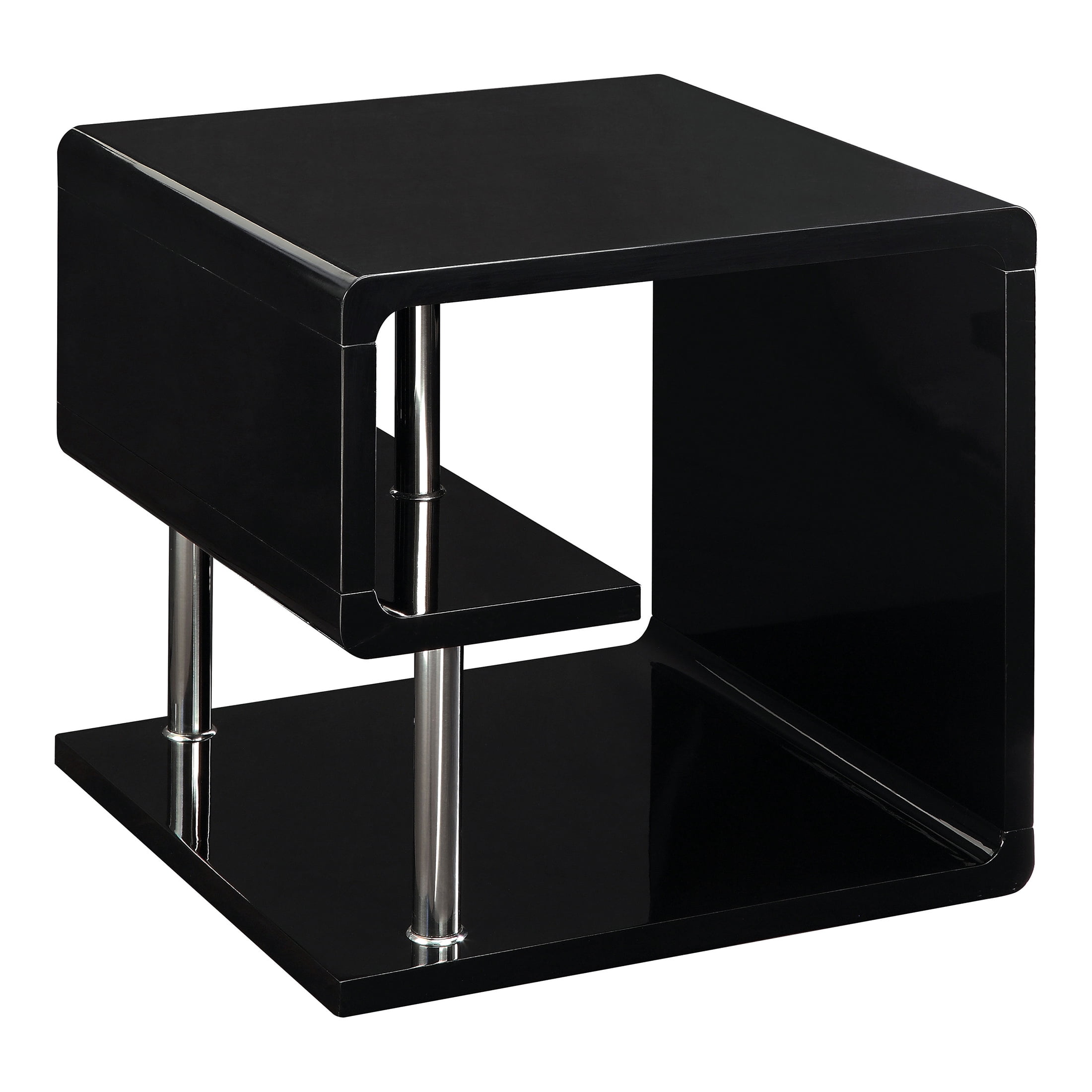 Furniture of America Locke Storage End Table, Glossy Black
