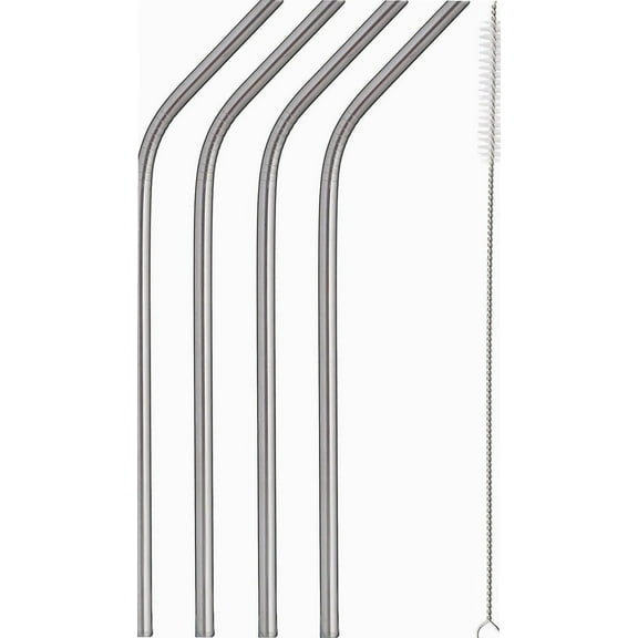 4 x Reusable Colourful Drinking Bent Metal Straw (Silver)