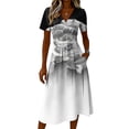 thumbnail image 5 of Minjewel Ladies Floral Casual Fashionable Short Sleeve V-Neck Dress for Spring Summer Women's Daily Casual Wear,White,M, 5 of 6