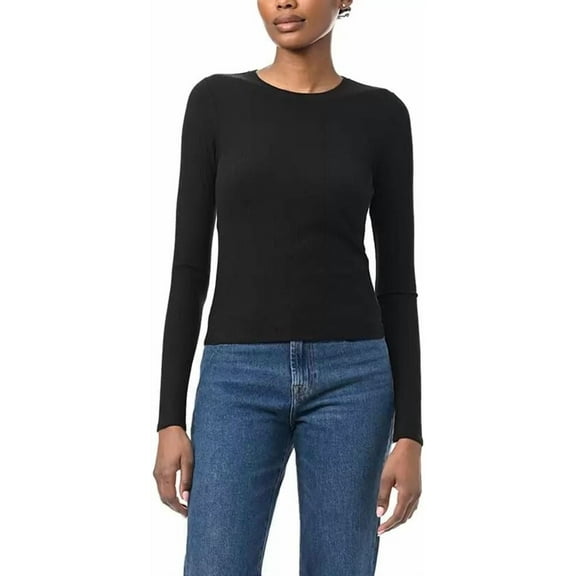 Splendid Women's Long Sleeve Ribbed Crewneck Top, Black, XXL