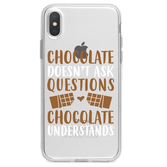 DistinctInk Clear Shockproof Hybrid Case for iPhone X / XS (5.8" Screen) - TPU Bumper Acrylic Back Tempered Glass Screen Protector - Chocolate Doesn't Ask Questions Understands