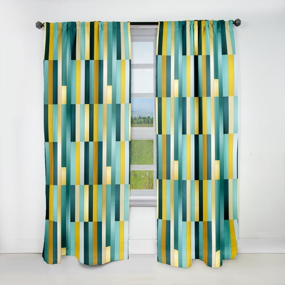 Designart "Harmonious Green And Yellow Stripes V" Striped Blackout Curtain Panels