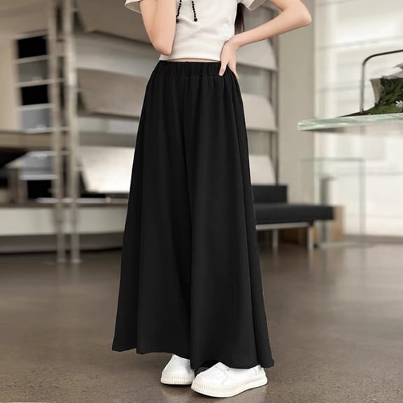 Huowey Teens Youth Wide Leg Palazzo Pants Big Girls Pleated High Waisted Trousers Casual Fashion Soft Cozy Daily Wear,Black,4-5 Years