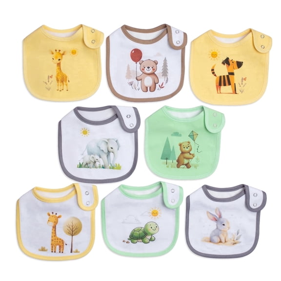 8 Pack Leak Proof Cotton Baby Bibs, Soft Absorbent Adjustable Snap Bibs for Boys Girls Infant Teething Drooling Feeding