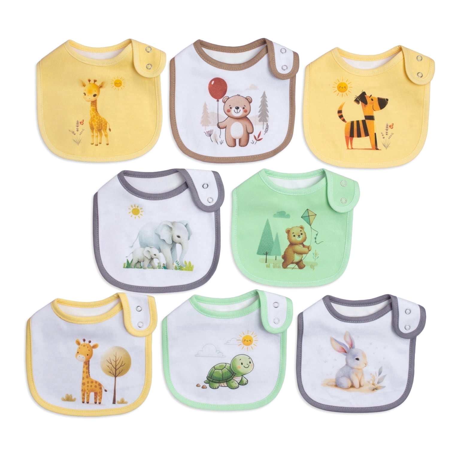 8 Pack Leak Proof Cotton Baby Bibs, Soft Absorbent Adjustable Snap Bibs for Boys Girls Infant Teething Drooling Feeding