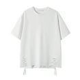 thumbnail image 2 of AHTJRT Men's Casual Oversized Distressed T Shirt Unique Side Cutouts Drawstrings Relaxed Fit Soft Trendy Design Everyday Wear Tees White L, 2 of 8