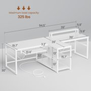 94.5 Computer Gaming Desk with Storage and LED Lights, Power Strip & Keyboard Tray & Monitor Stand, Extra Long Double Desk for 2 Person, White