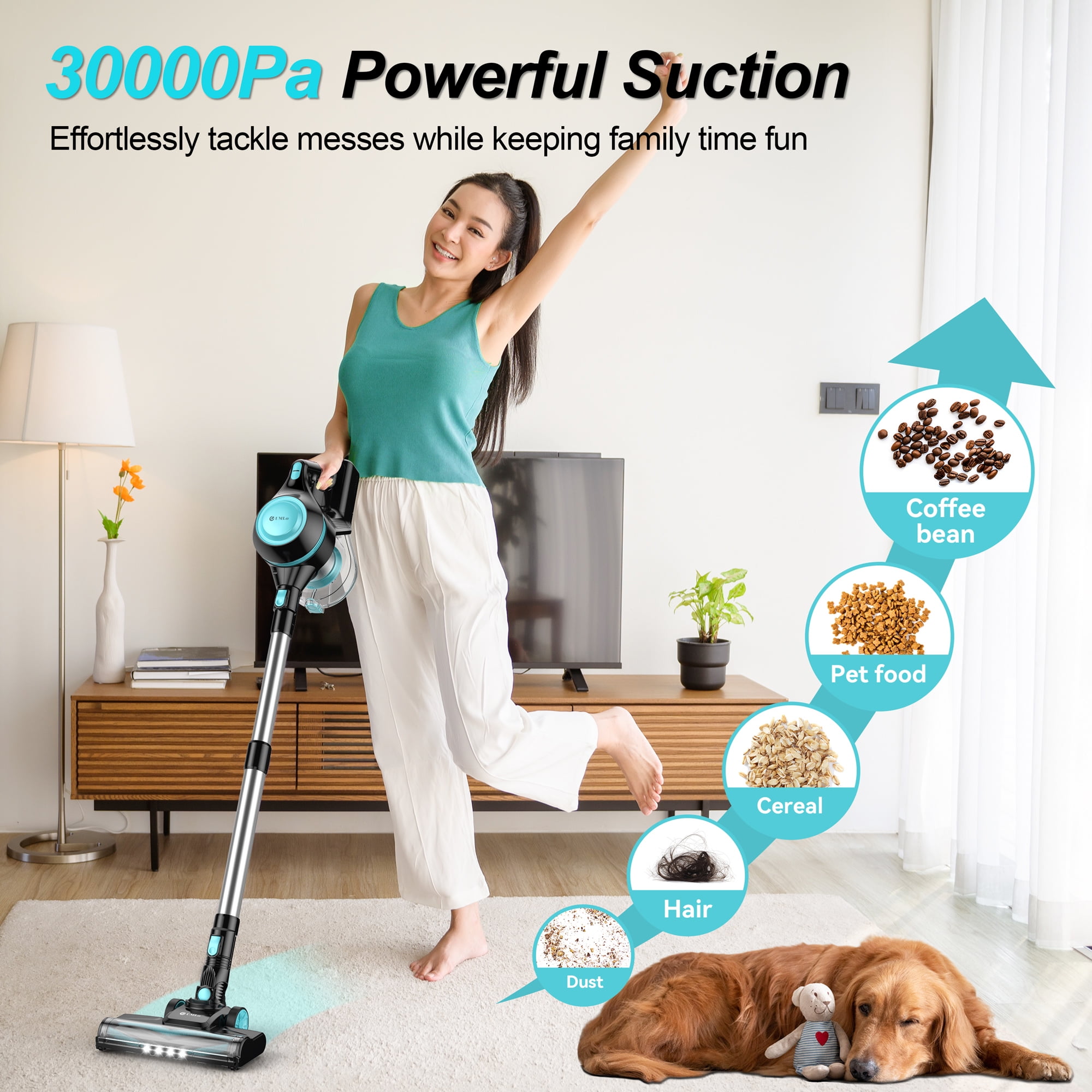 UMLo Cordless Vacuum Cleaner, 30Kpa Powerful Suction Stick Vacuum, 6 in 1 Lightweight Vacuum Cleaners for Home Hardfloor Carpet Pet Hair, N15