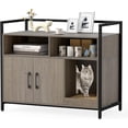 thumbnail image 1 of JJUN Cat Litter Box Enclosure - Cat Washroom Hidden Furniture with Front Entry, Scratcher, 2-Door Storage Cabinet, 2 Compartments, Air Vents, Metal Frame, Wooden Pet Crate House (Oak Gray), 1 of 19