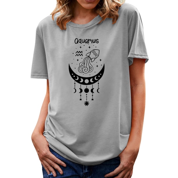 Gibobby Blusa Casual de Mujer Mujeres Casual Impresión Manga Corta Cuello Redondo Camiseta Suelta Blusa Tops(Gris,M)