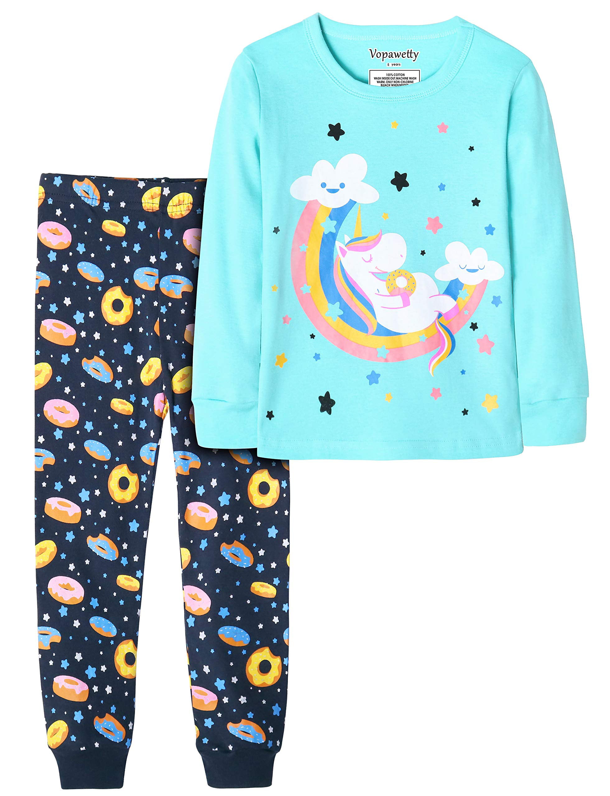Vopawetty Girls' Snug Fit Cotton Pajama Set Sleepwear 