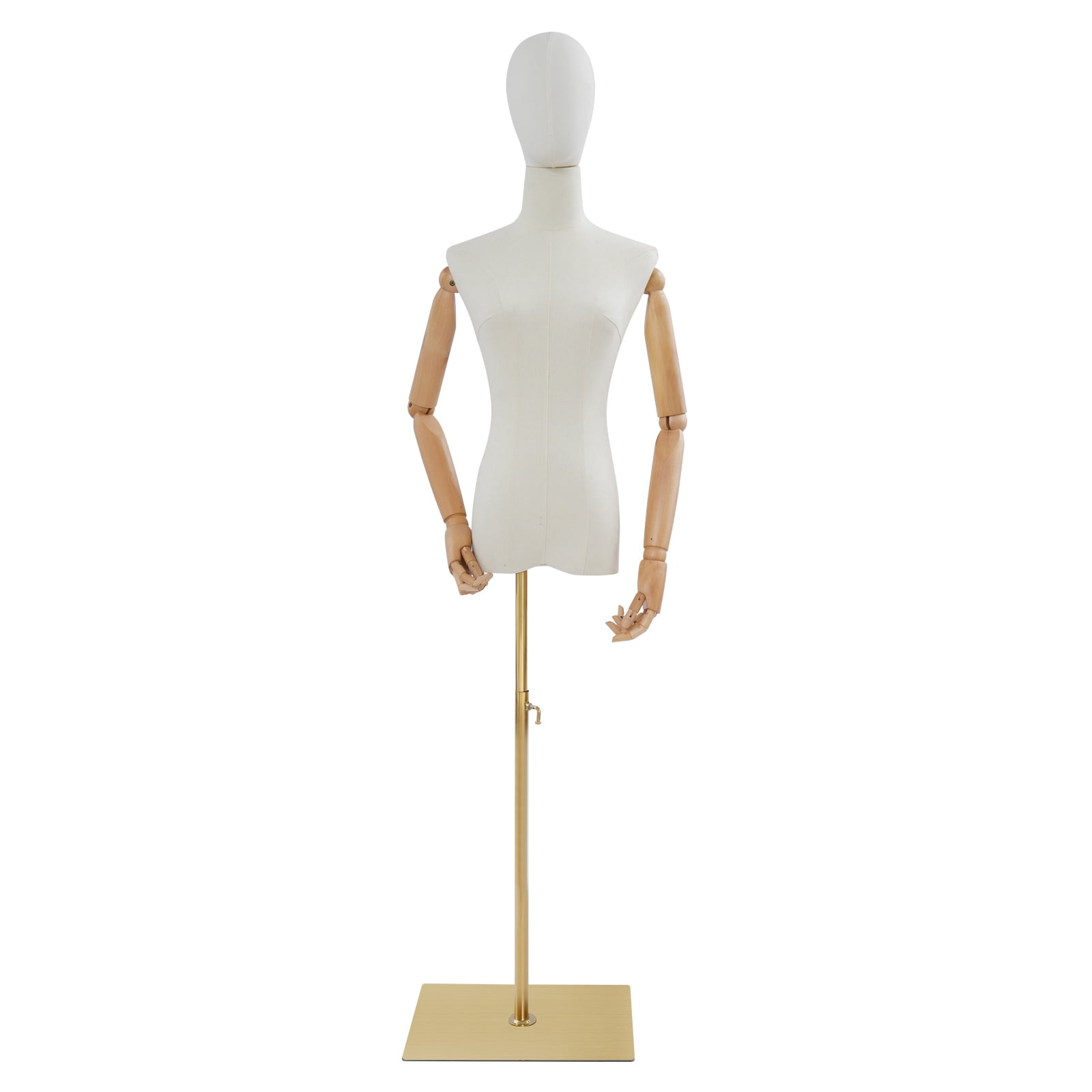 Female Mannequin, Female Dress Form Display, Adjustable Height（White + Wood Color + Golden）