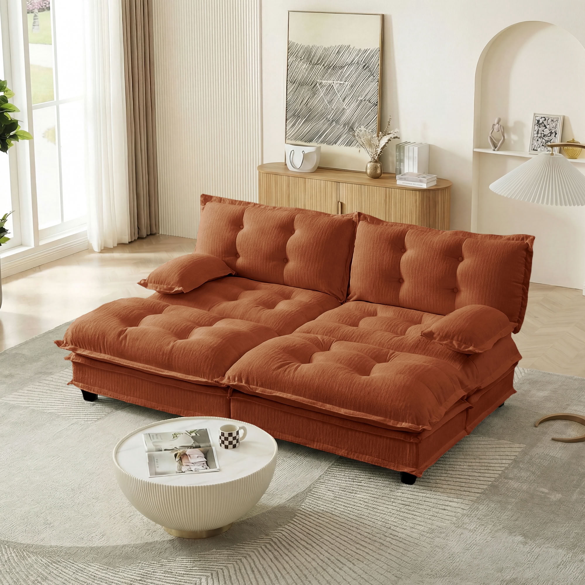 MAYEERTY 77" Cloud Modular Sleeper Sofa with Dual Ottomans, Chenille 2-Seat Sectional Couch for Home & Small Apartment