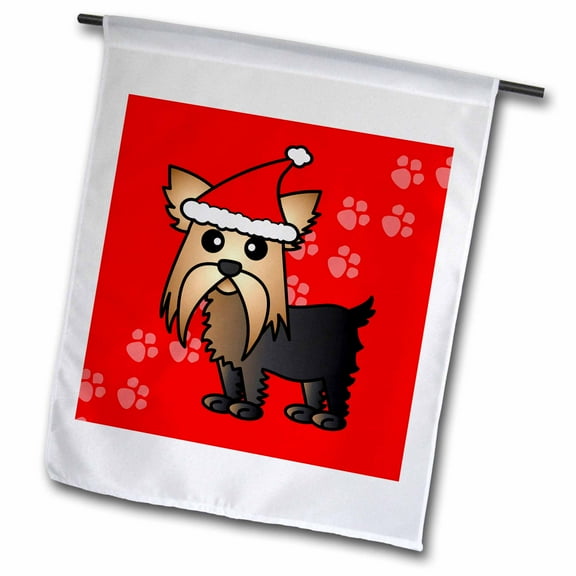 3dRose, Cute Yorkshire Terrier Yorkie Red with Santa Hat, 12 x 18 inch Garden Flag